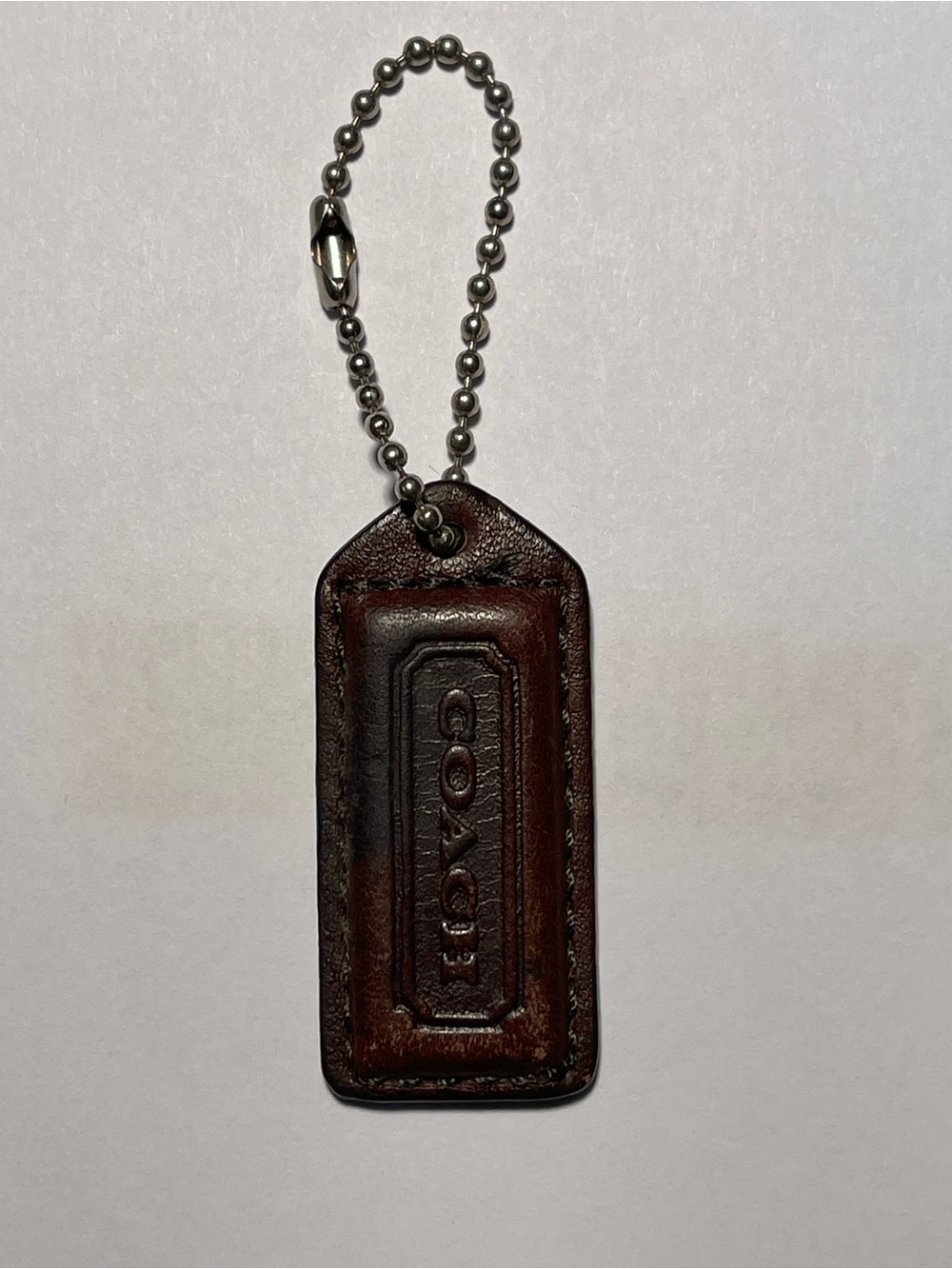 Coach Brown Leather Hang Tag with Metal Ball Chain